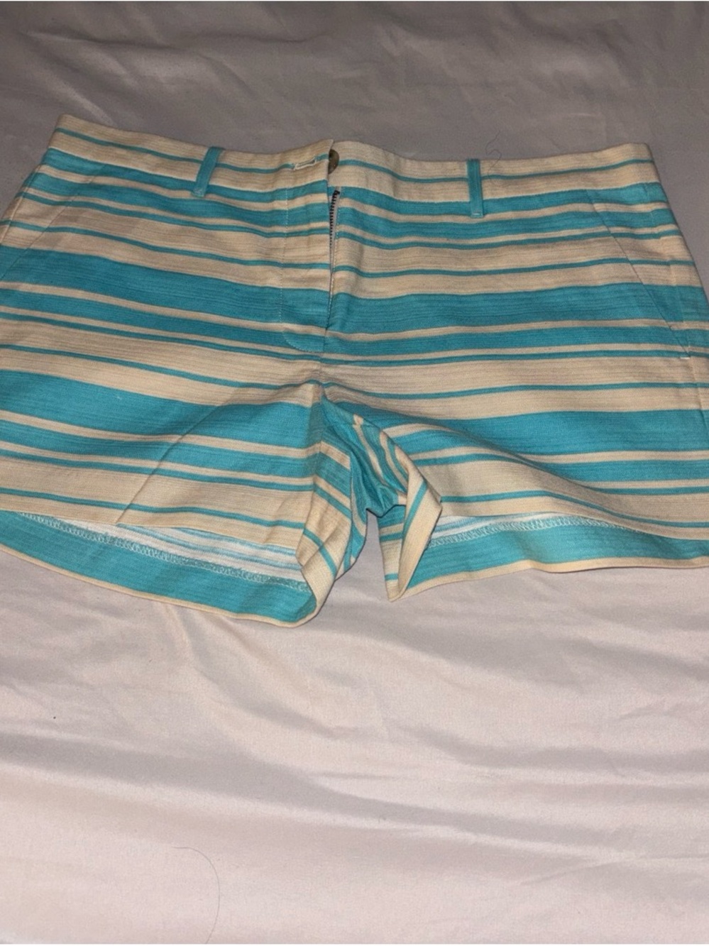 Express Turquoise and Cream Striped Bermuda Shorts